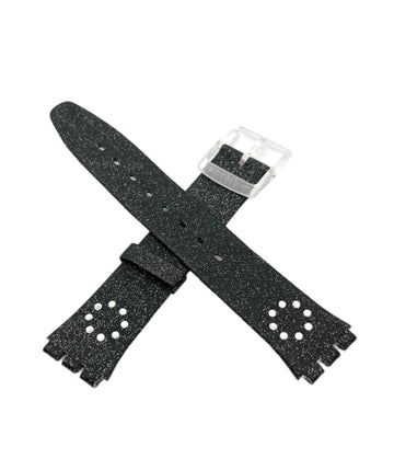 Correa de repuesto Swatch de piel negra con purpurina de 16 mm para SKIN