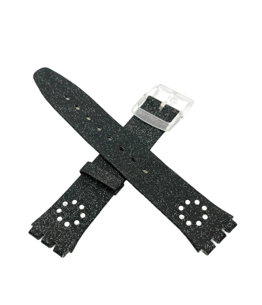 Correa de repuesto Swatch de piel negra con purpurina de 16 mm para SKIN