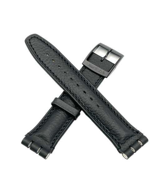 Correa de repuesto de piel negra de 19 mm para Swatch