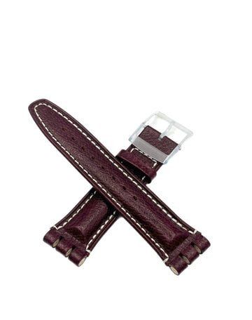Correa de repuesto de piel color burdeos de 19 mm para Swatch