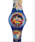 Colorful watch with cartoon design on a white background