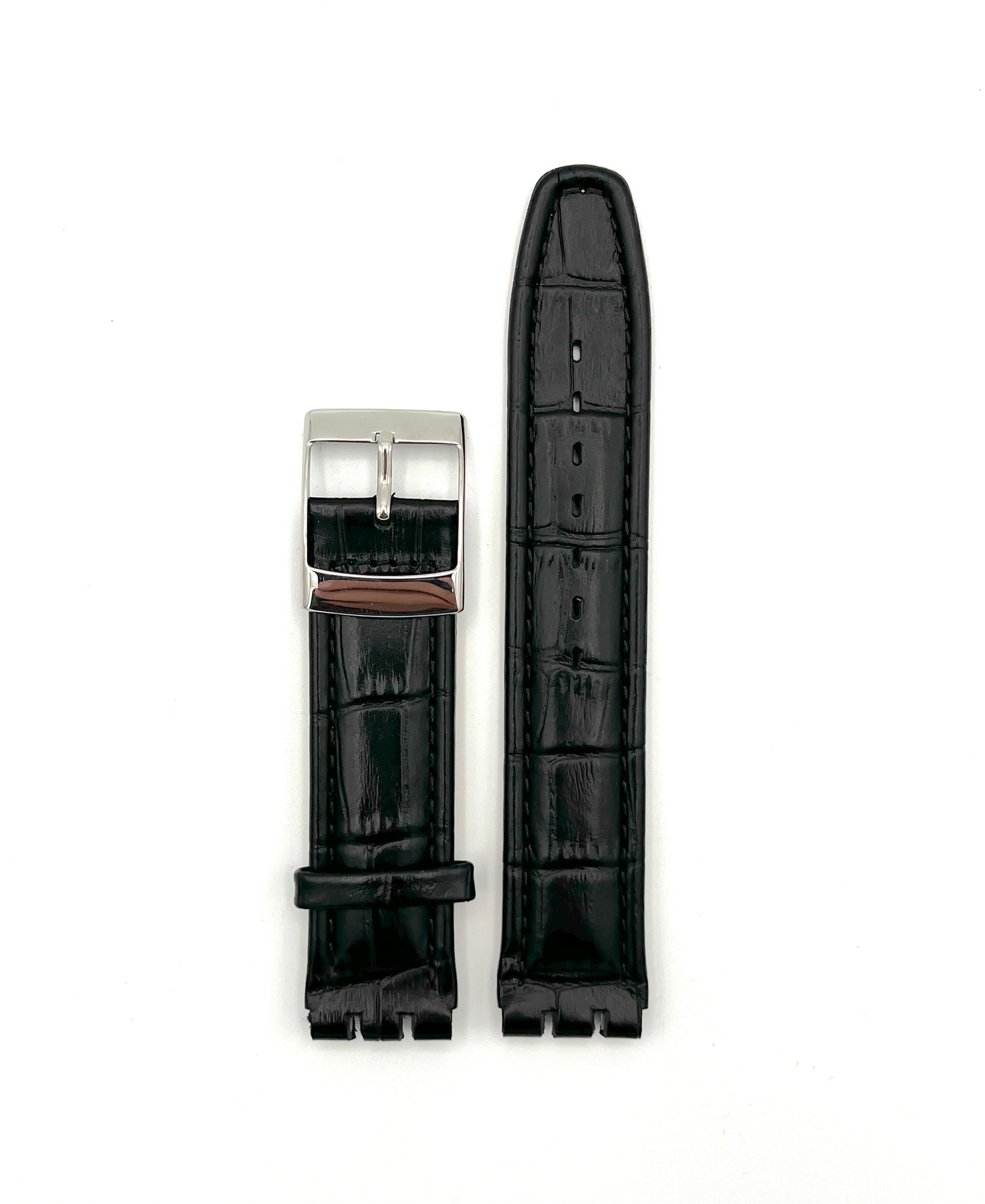 19mm Black Leather Replacement Band for Swatch
