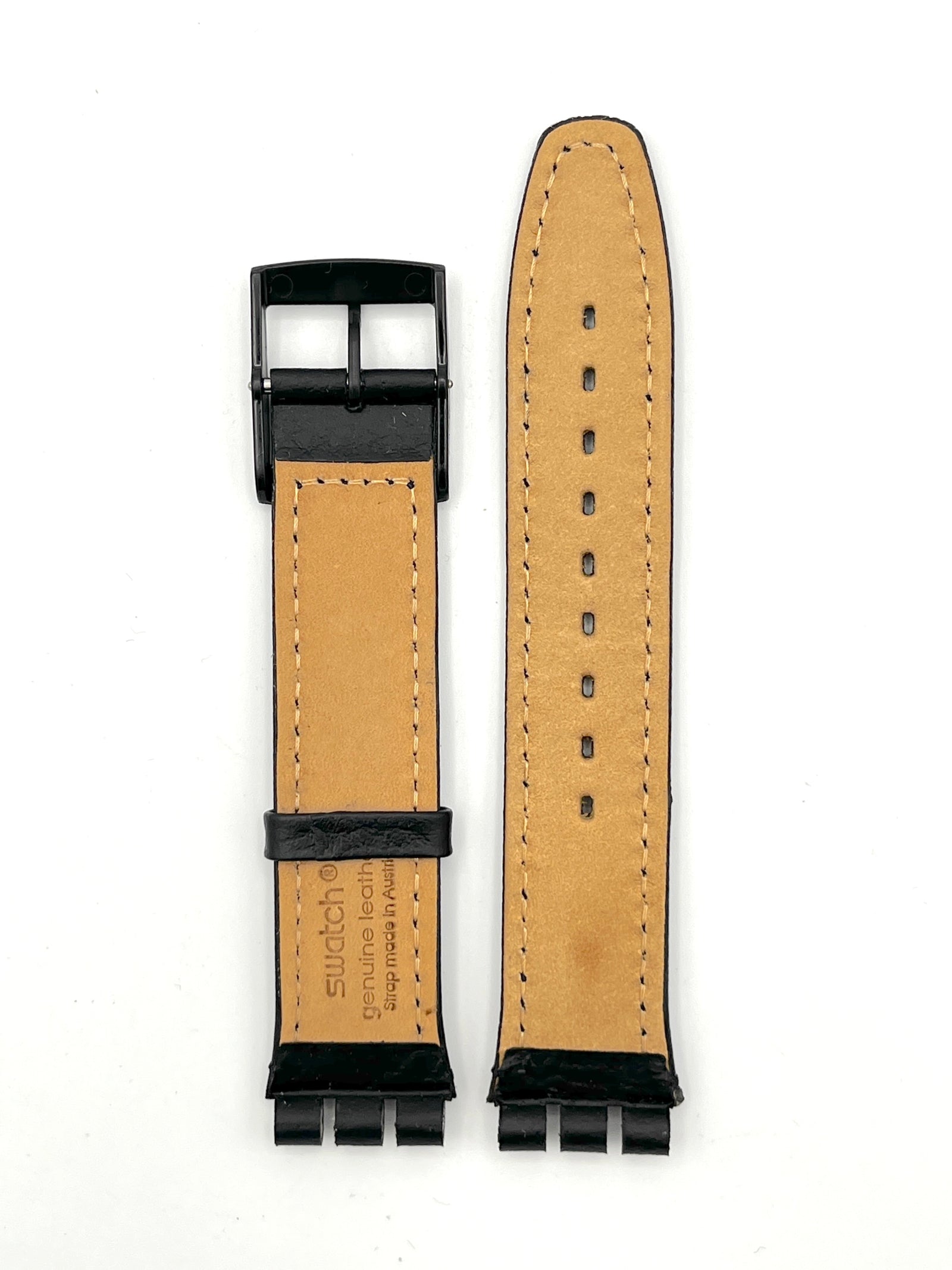 Correa de repuesto de piel negra de 19 mm para Swatch