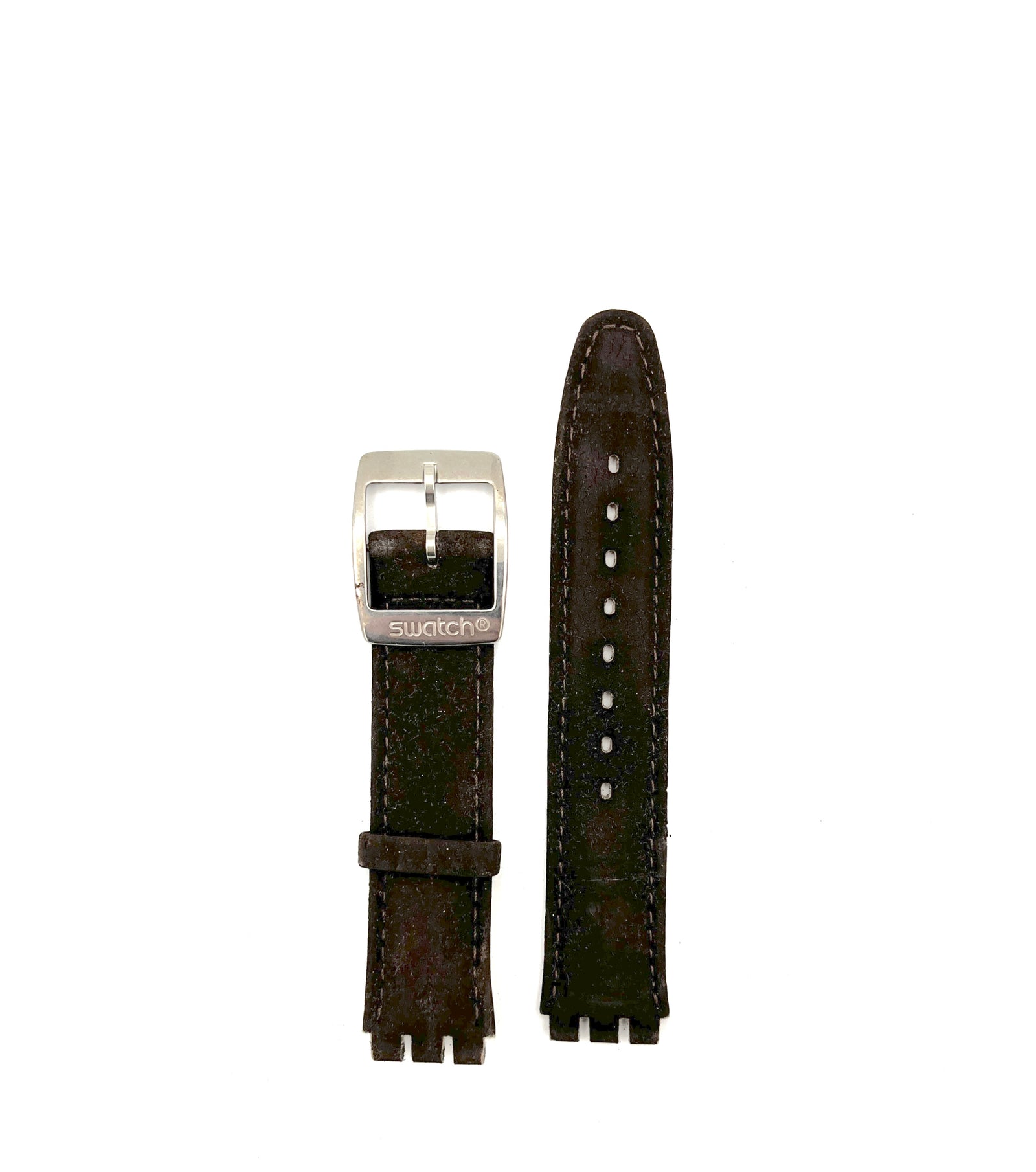 Correa de repuesto de piel de ante marrón oscuro de 19 mm para Swatch
