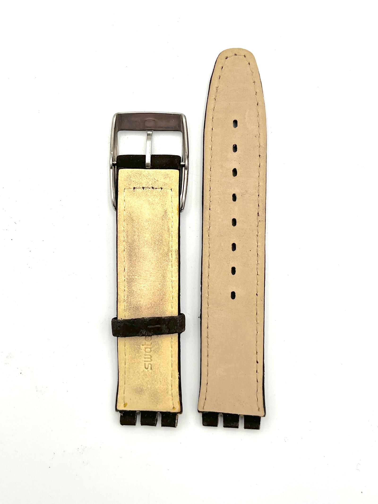Correa de repuesto de piel de ante marrón oscuro de 19 mm para Swatch