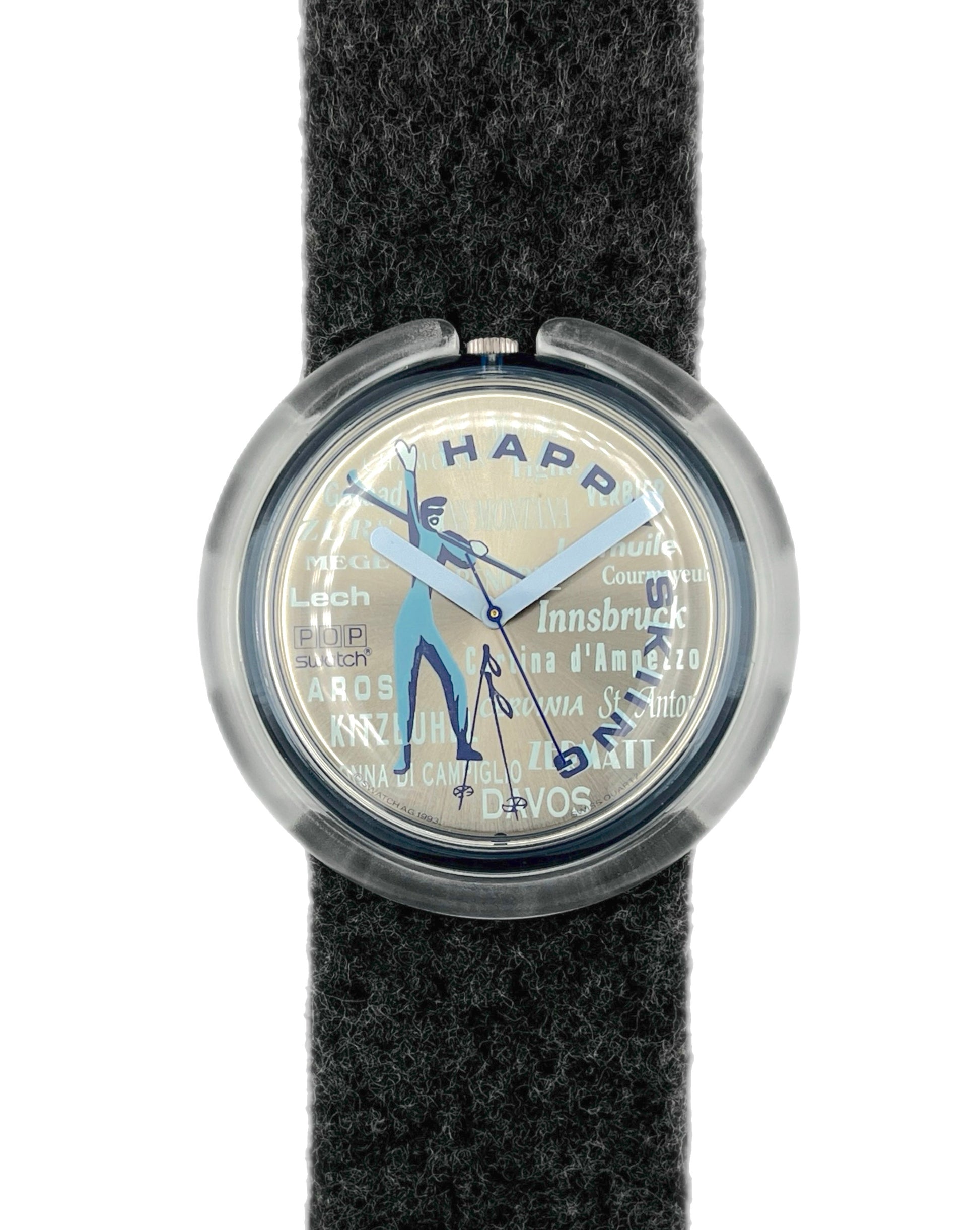 Watch with a black strap and silver case on a white background
