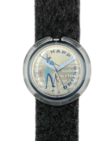 Watch with a black strap and silver case on a white background