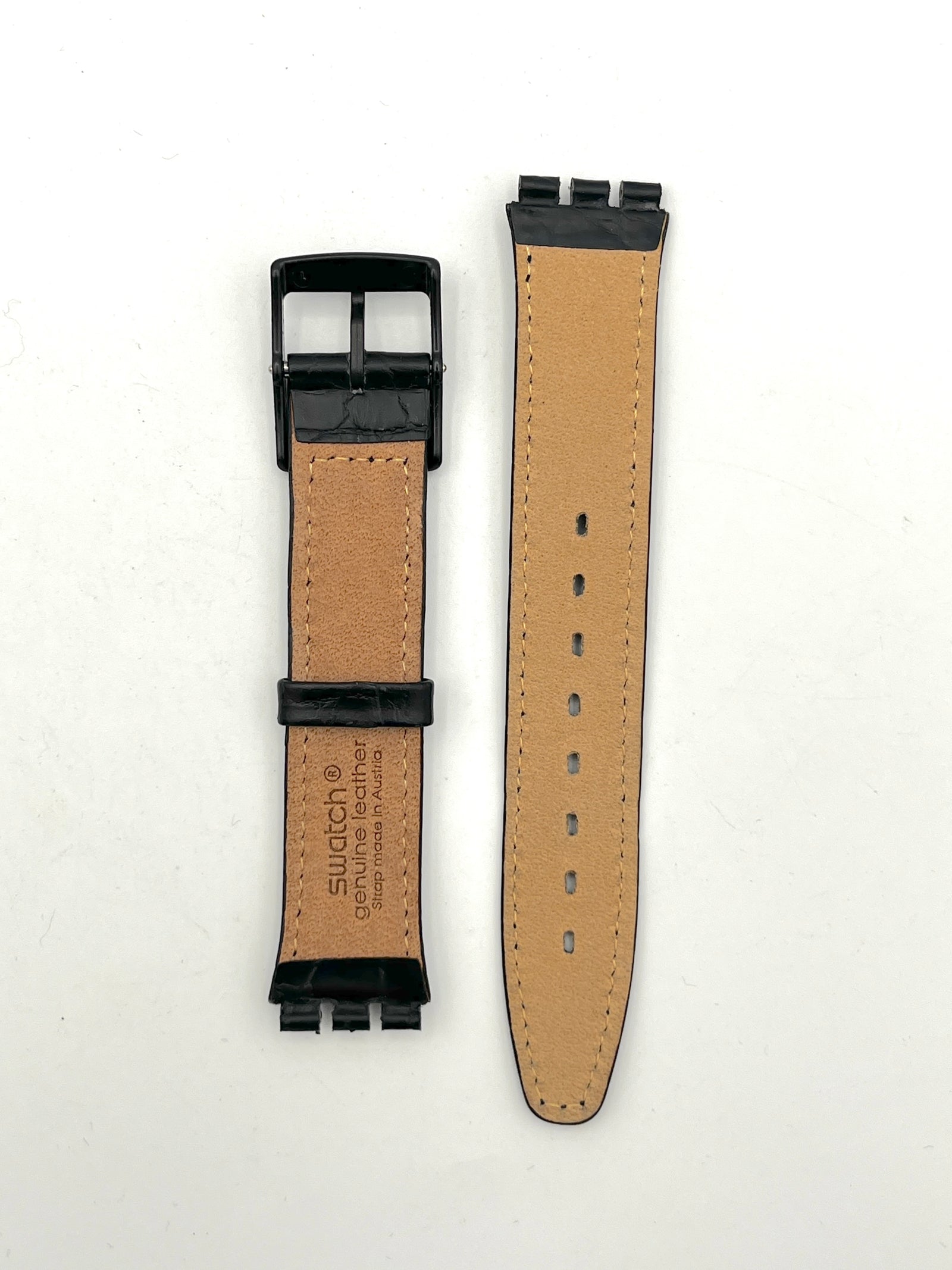 Correa de repuesto Swatch SKIN de cuero negro de 16 mm