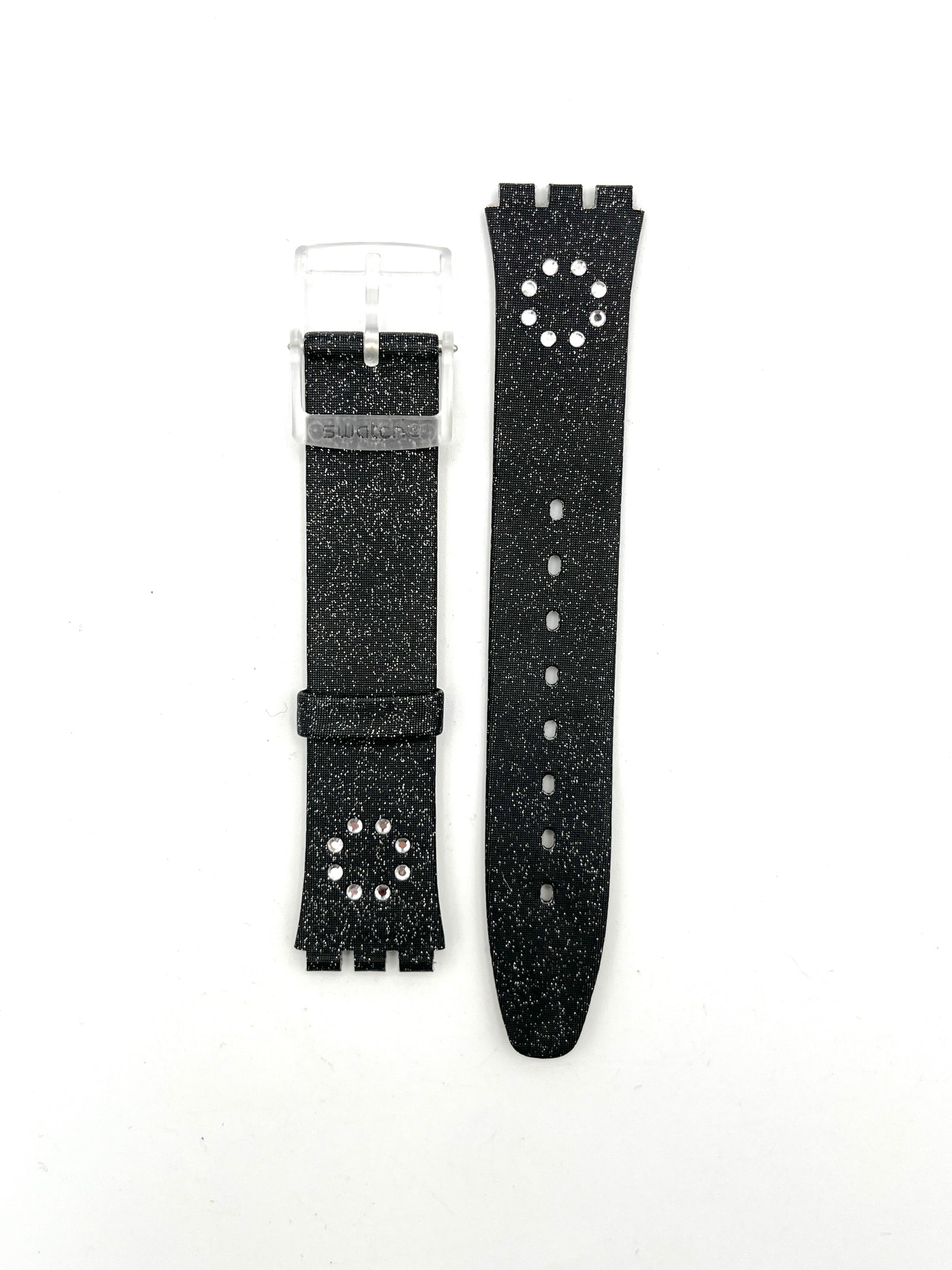 Correa de repuesto Swatch de piel negra con purpurina de 16 mm para SKIN
