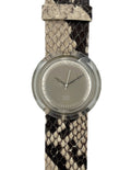 Wristwatch with a patterned strap on a white background