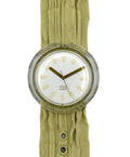 Vintage-style watch with a green strap on a white background