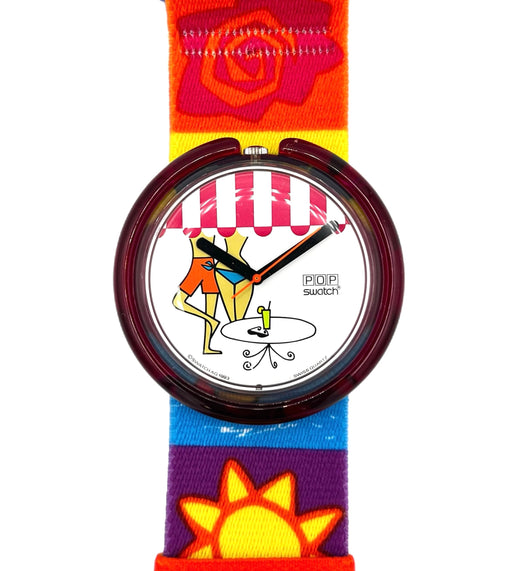 Colorful watch with a cartoon design on a white background