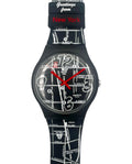 Watch with a map design and 'Greetings from New York' text on a white background