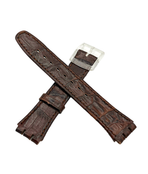 Correa de repuesto de piel marrón de 17 mm para Swatch