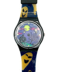 Wristwatch with Halloween-themed design on a blue strap