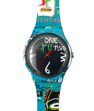 Colorful watch with a unique design on the strap against a white background