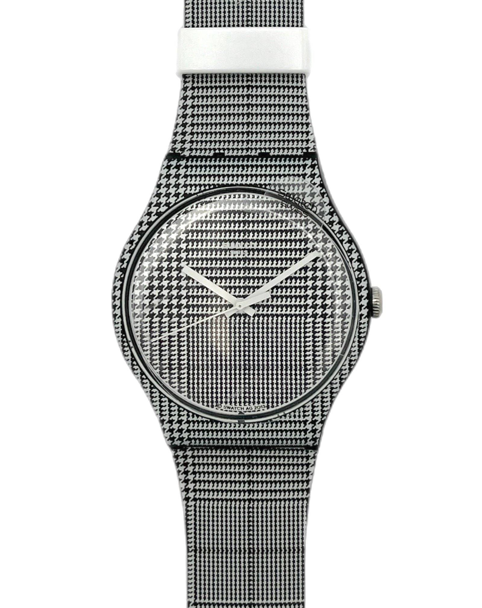 Silver watch with mesh band on a white background