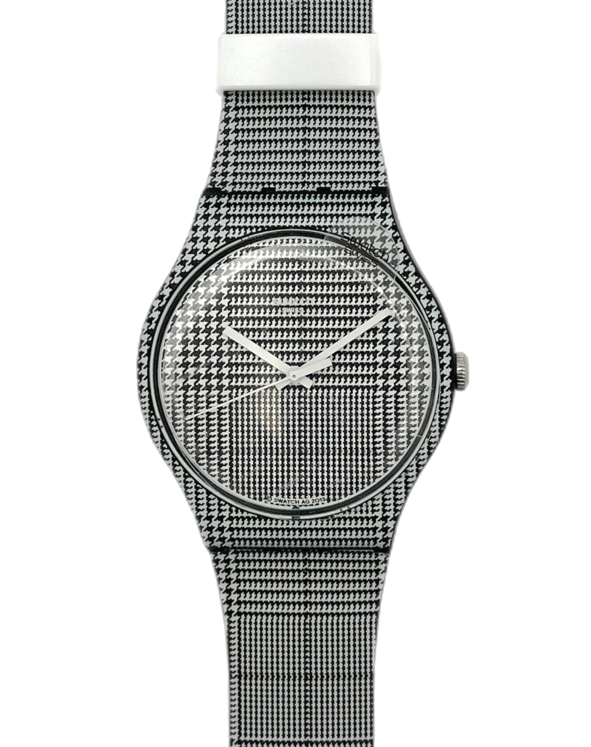 Silver watch with mesh band on a white background